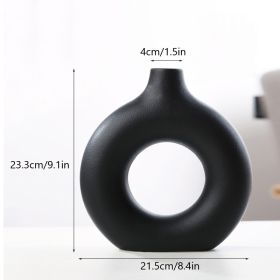 Donut Plain Burned Ceramic Vase Ins Wind (Option: Black Large-Donut Vase)